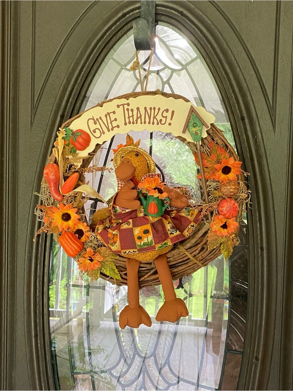 Give Thanks Fall Door Wreath - Orange Autumn Turkey